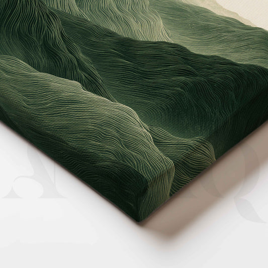 Emerald Green Layered Mountain Landscape Canvas Artwork