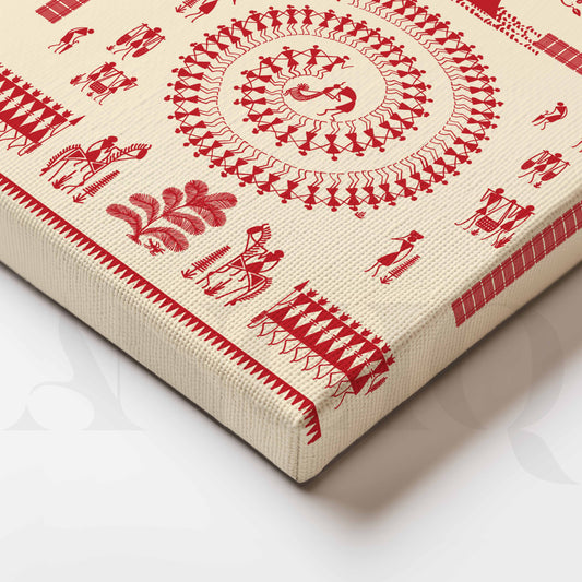 Close-up Detail Warli Tree of Life Canvas Wall Artwork