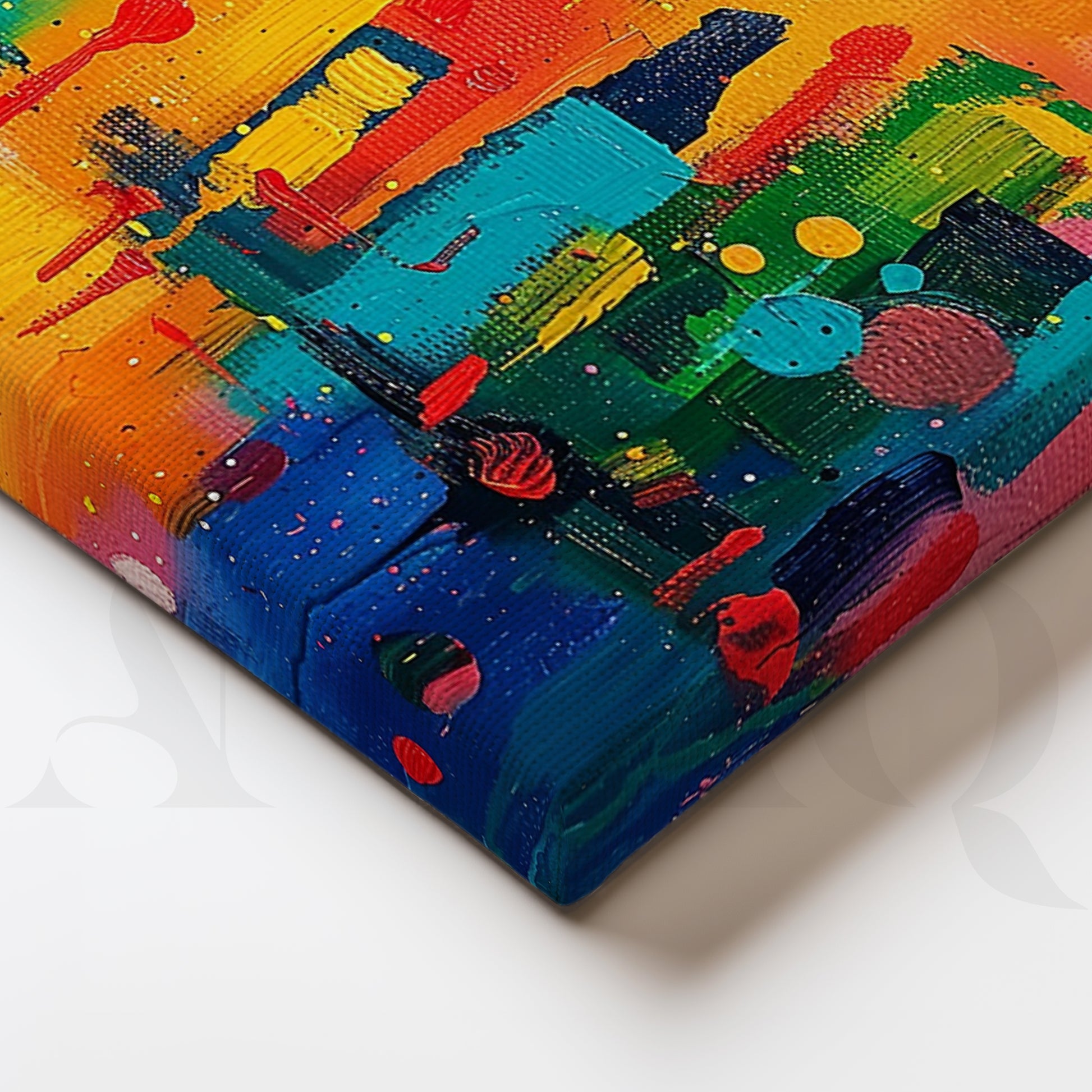 Colorful Abstract Cityscape Canvas Artwork for Living Room