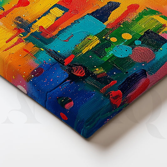 Colorful Abstract Cityscape Canvas Artwork for Living Room