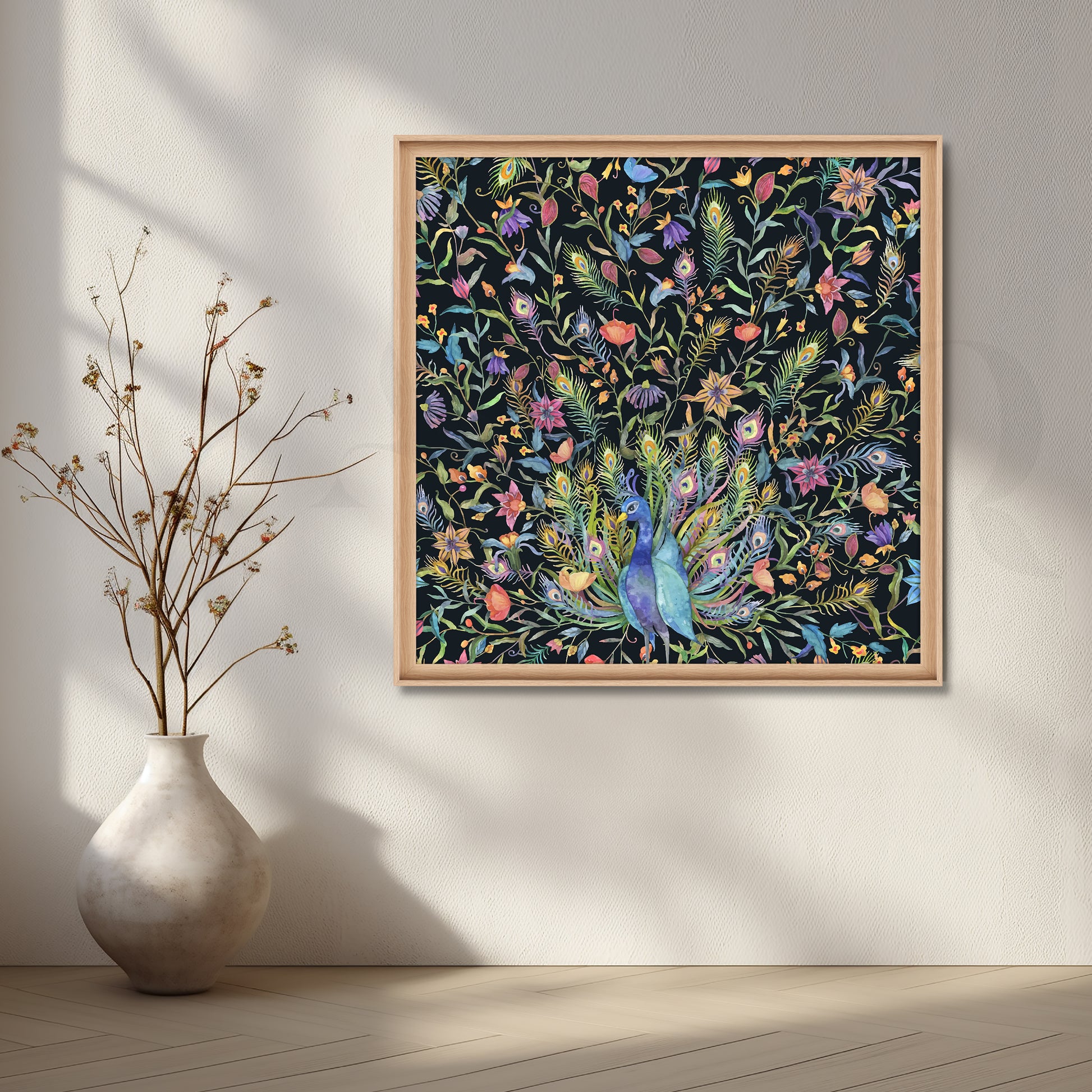Night Garden Peacocks Canvas Artwork for Living Room