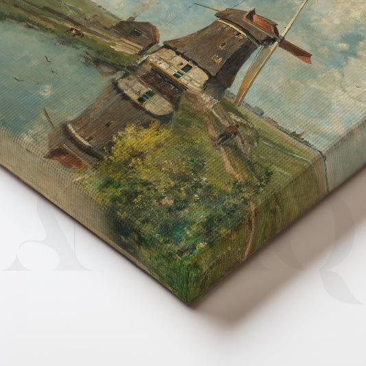 Windmill by Canal Canvas Artwork for Living Room & Office