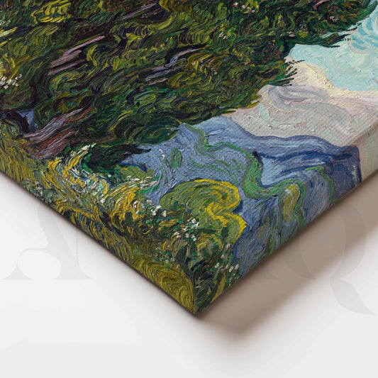 Cypresses Under the Crescent Moon Post-Impressionist Canvas Artwork