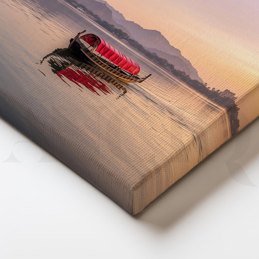 Lake Palace Udaipur Sunset Canvas Painting – Serene Rajasthan Landscape Wall Art for Bedroom