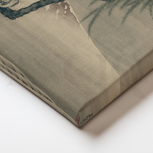 Willow & Fuji in Morning Mist Canvas Painting for Tranquil Bedroom