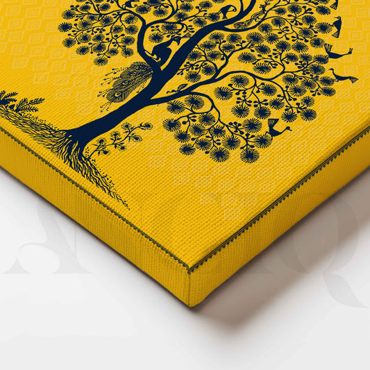 Close-up Detail Warli Village Journey Under the Tree Artwork