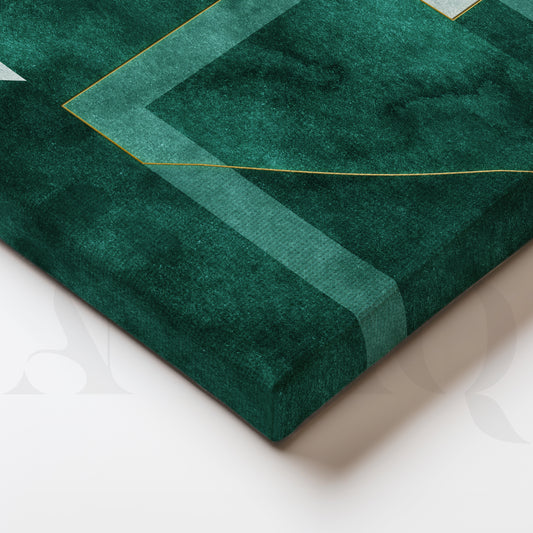 Emerald Luxe Geometry Gallery Wall – Set of 3 Modern Abstract Artworks