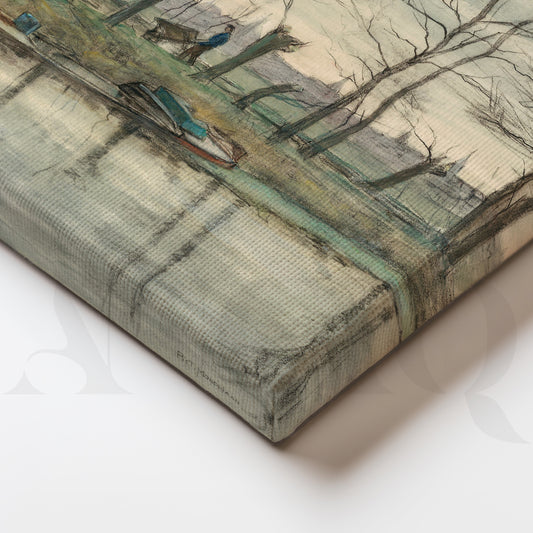 Serene Riverside Winter Canvas Artwork for Living Room
