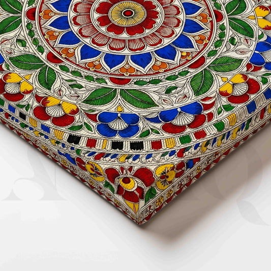 Traditional Floral Mandala Madhubani Canvas Artwork