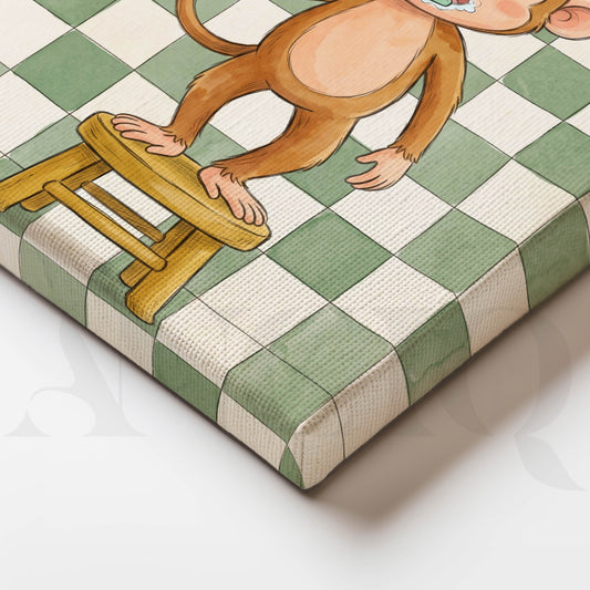 Cute Monkey Brushing Teeth Kids Bathroom Canvas Artwork