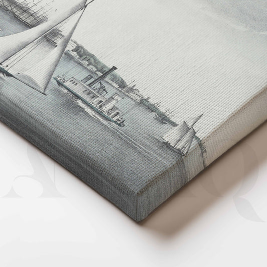 Vintage Harbour Sailboat Canvas Artwork