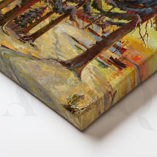 Sunset Pine Forest Canvas Artwork for Study Room & Office