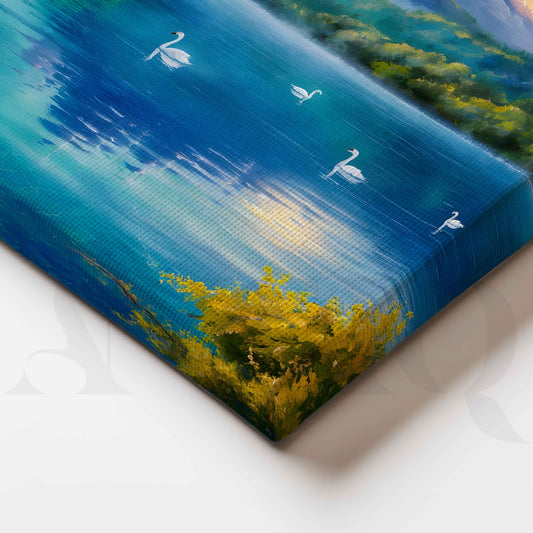 Swan Lake Mountain Canvas Artwork