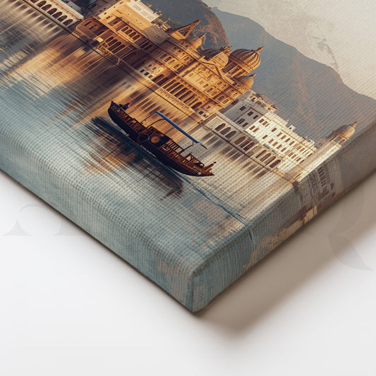 Udaipur Lake Palace Scenic Canvas Painting – Rajasthan Heritage Landscape Wall Art for Living Room