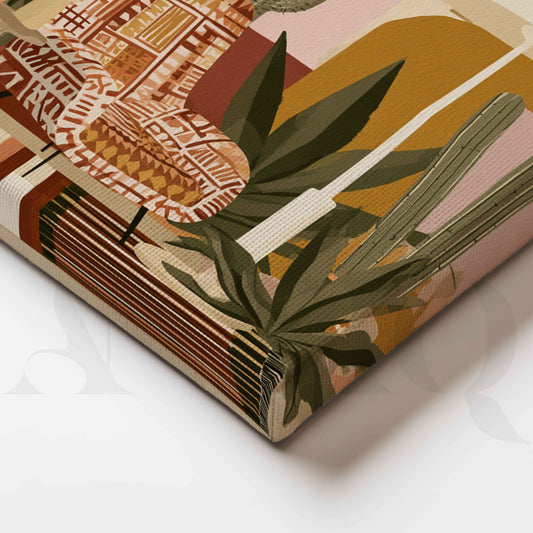 Desert Boho Retreat – Retro Cactus Interior Canvas Artwork