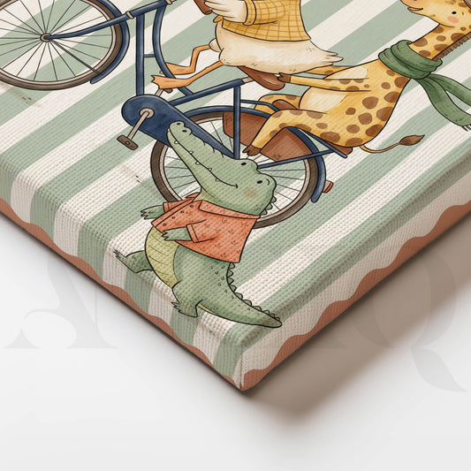Goose and Giraffe Bicycle Adventure Kids Room Canvas Artwork