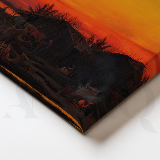 Desert Oasis Sunset Gallery Wall – Set of 3 Golden Landscape Artworks - 18 x 24 Inches