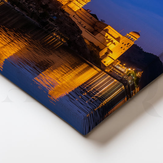 Udaipur City Palace Night View Canvas Painting – Royal Rajasthan Reflection Wall Art for Living Room
