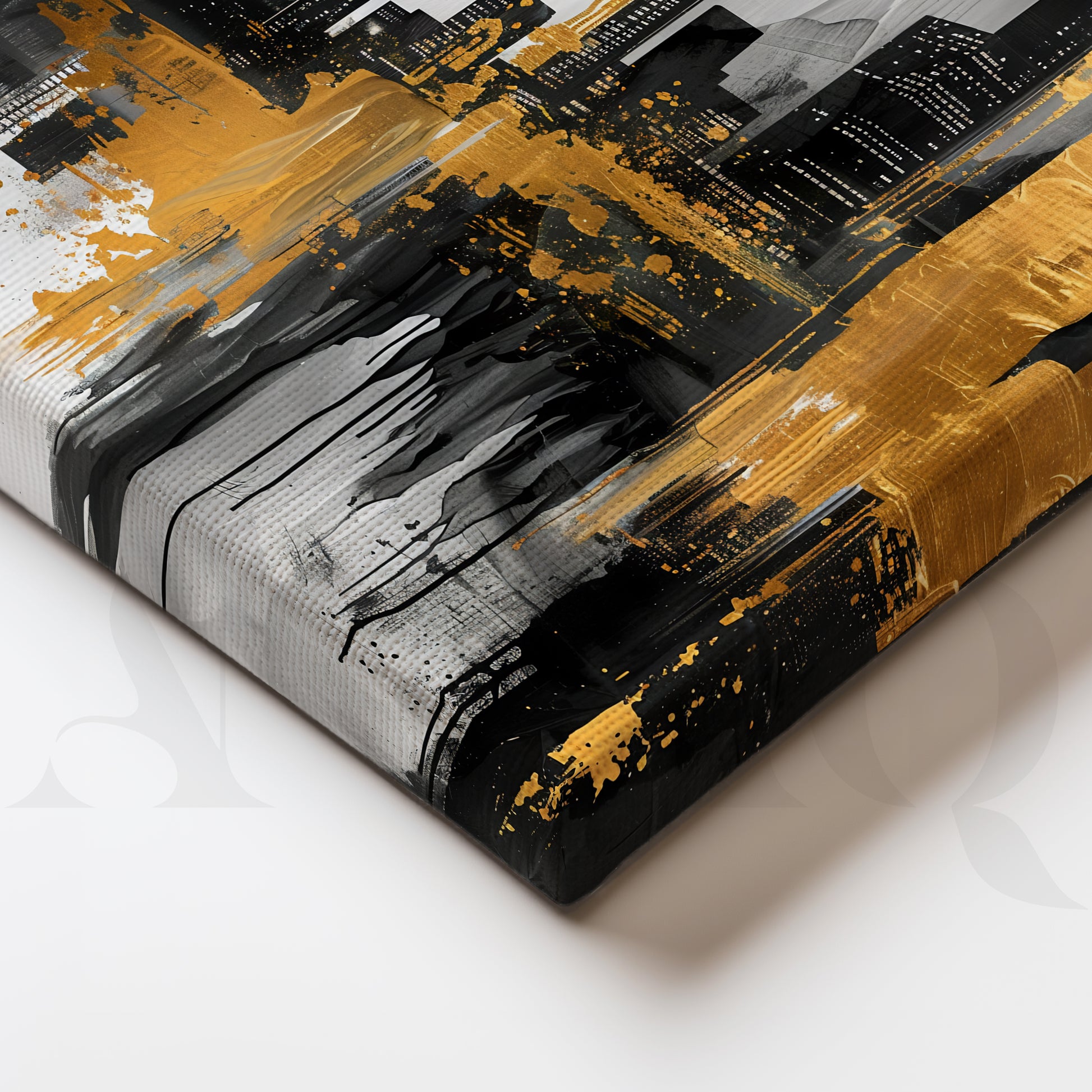 Golden Urban Skyline Gallery Wall – Set of 3 Modern Cityscape Artworks - 18 x 24 Inches for Stylish Bedroom