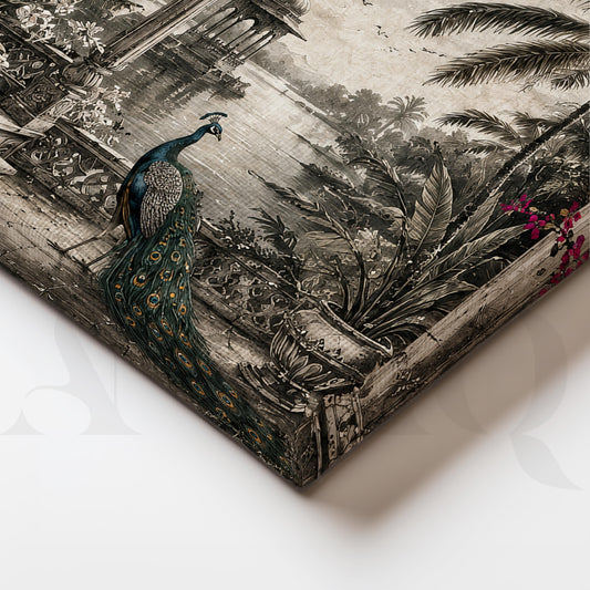 Monochrome Royal Peacock Gallery Wall Canvas Artwork Set of 3