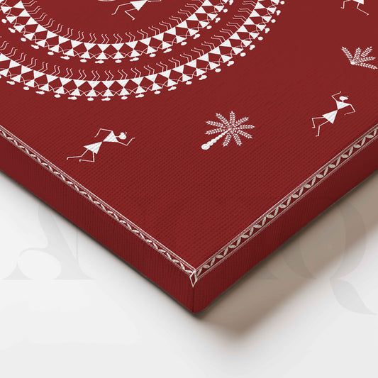 Close-up Detail Warli Tribal Celebration Canvas Artwork