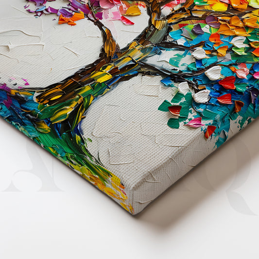 Vibrant Nature Mosaic Gallery Wall – Set of 3 Colorful Tree Artworks - 18 x 24 Inches for Living Room