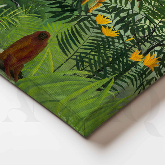 Exotic Jungle with Monkeys Folk Art Canvas Artwork