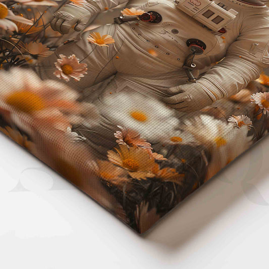 Astronaut in Flower Garden Canvas Artwork (Ready to Ship)