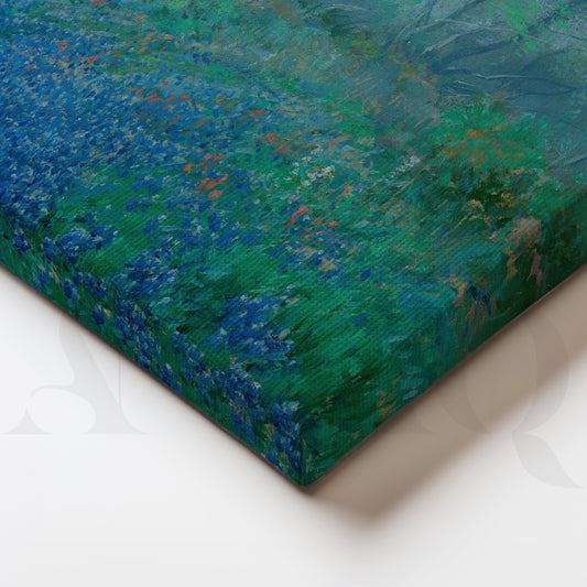 Blue Wildflower Meadow Landscape Canvas Painting for Bedroom