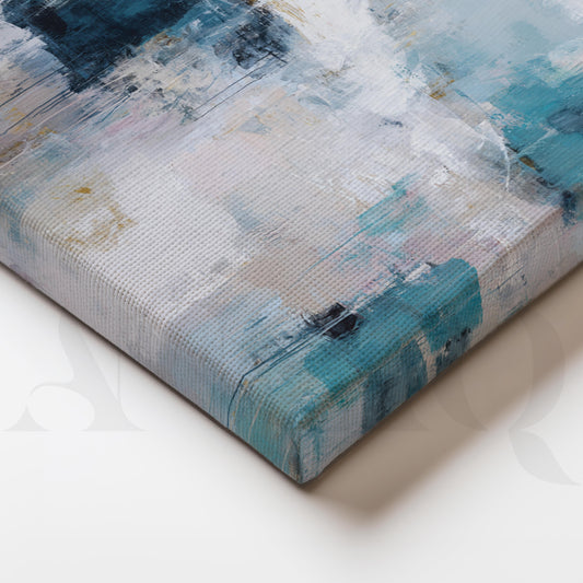 Blue and White Abstract Canvas Artwork with Modern Textured Design
