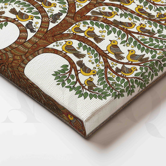 Birds Tree of Life Madhubani Canvas Artwork