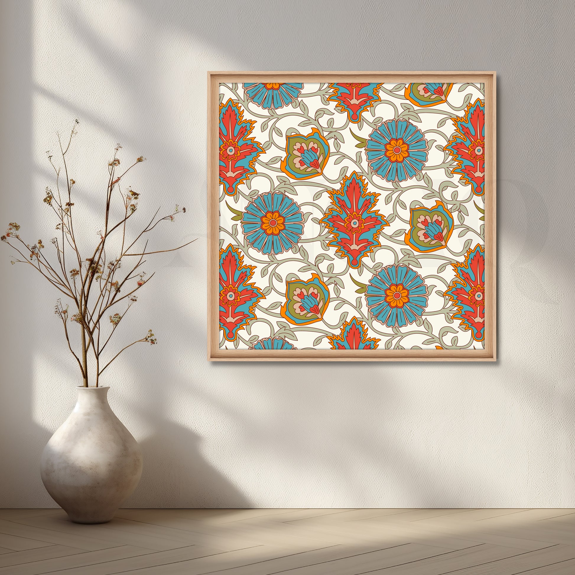 Heritage Floral Pattern Canvas Artwork for Stylish Bedroom