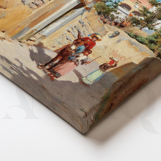 Mediterranean Village Street Canvas Artwork for Living Room & Entryway