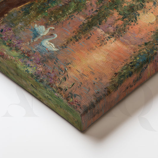 Swans at Sunset Lake Canvas Artwork for Lounge & Entryway