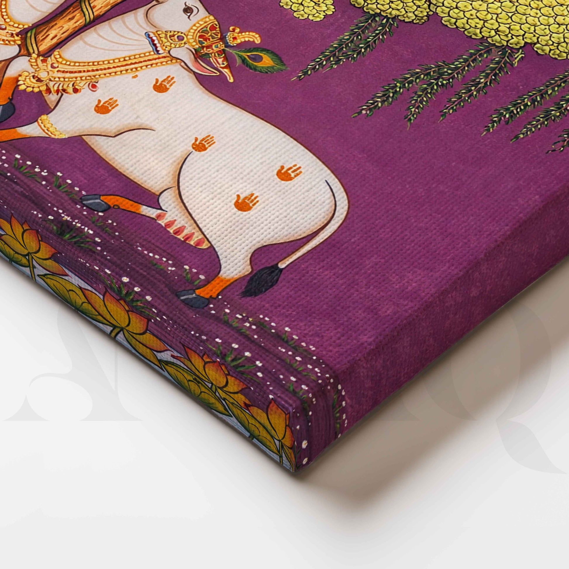 Twin Sacred Cows Under Tree Canvas Artwork for Living Room