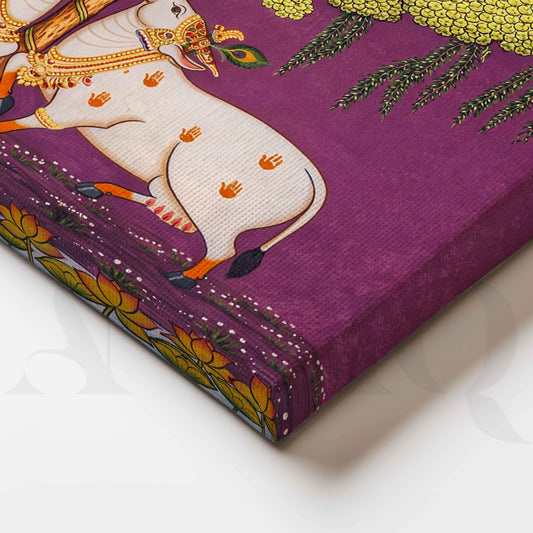 Twin Sacred Cows Under Tree Canvas Artwork for Living Room