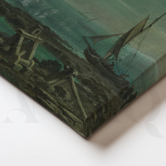 Moonlit Coastal Harbor Gallery Wall – Set of 3 Vintage Maritime Artworks - 18 x 24 Inches for Living Room