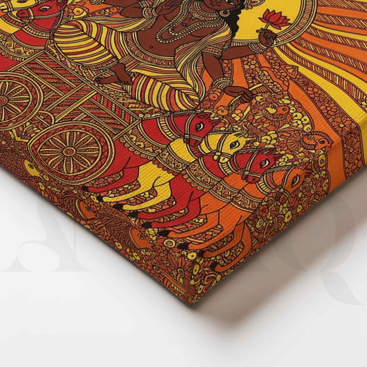 Surya Dev Seven Horses Madhubani Canvas Artwork