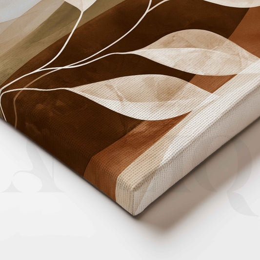 Earthy Brown and Beige Botanical Leaves Abstract Canvas Artwork