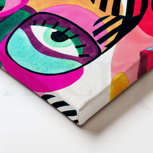 Bold and Vibrant Faces in an Abstract, Geometric Fusion