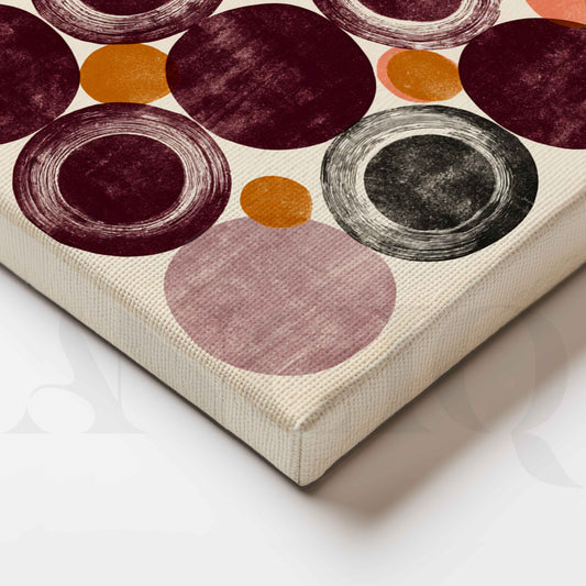 Retro Burgundy and Mauve Geometric Circles Minimalist Canvas Artwork