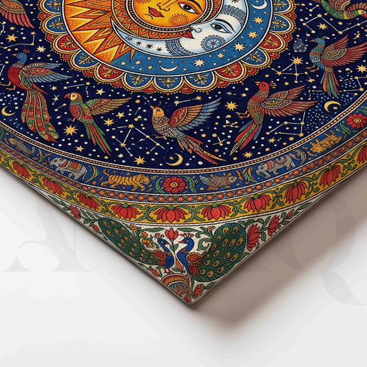 Sun and Moon Madhubani Mandala Canvas Artwork