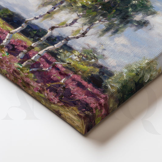 Misty Birch Meadow Canvas Artwork for Living Room Wall