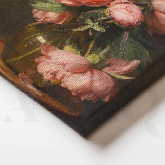 Vintage Pink Peony Vase Canvas Artwork for Entryway/Hallway
