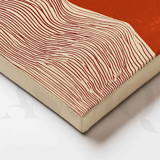 Terracotta Orange Abstract Waves Mid-Century Modern Canvas Artwork