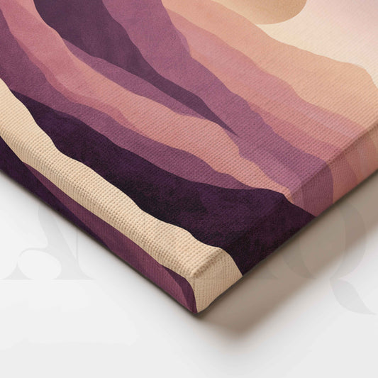 Blush Pink Sunset Over Purple Mountains Minimalist Canvas Artwork