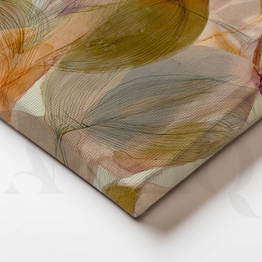 Botanical Abstract Canvas Artwork in Olive, Blush and Orange Tones
