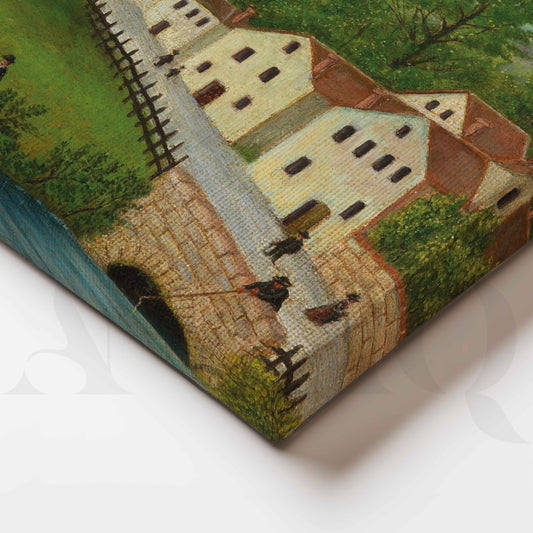Peaceful Countryside Village Folk Art Canvas Artwork