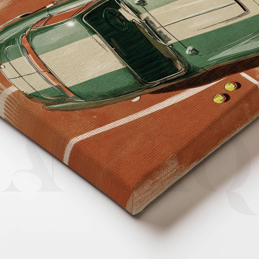 Vintage Green Sports Car and Tennis Inspired Canvas Artwork
