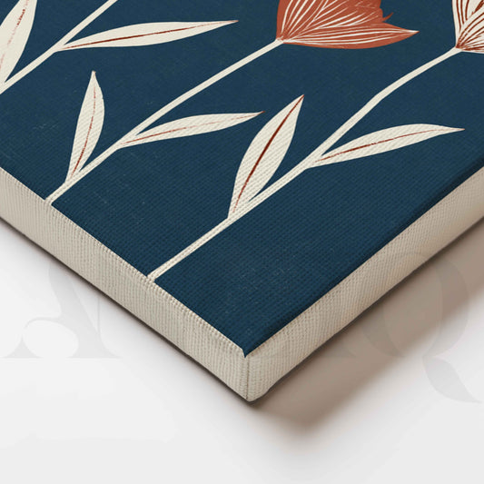 Midnight Blue Minimalist Tulip Floral Canvas Artwork
